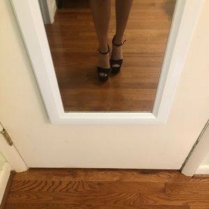 Black suede platform block heels
